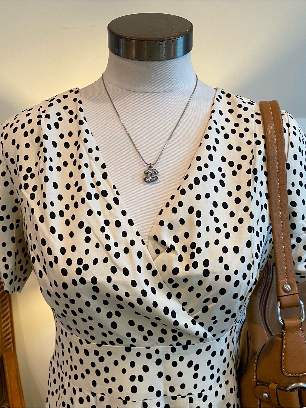 Gorgeous Silk Polka Dot Midi Slip Dress White Black Size Small